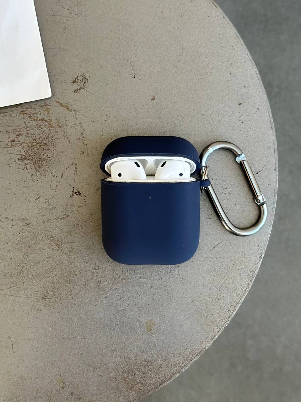 Чехол на AirPods 1 / 2 с микрофиброй и карабином Midnight Blue (02)