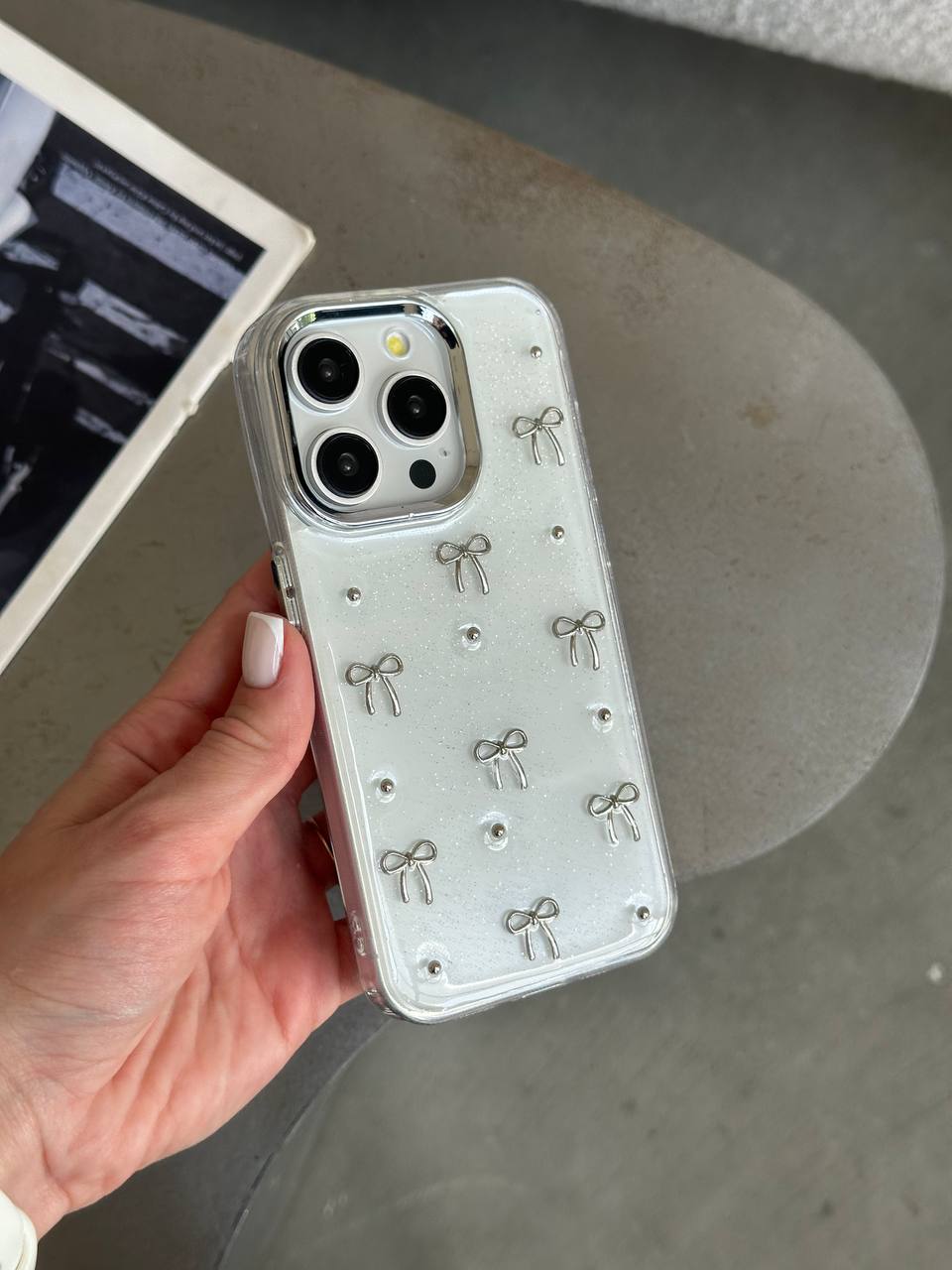 Чехол прозрачный Bow Case с бантиками на iPhone 15 Pro Max