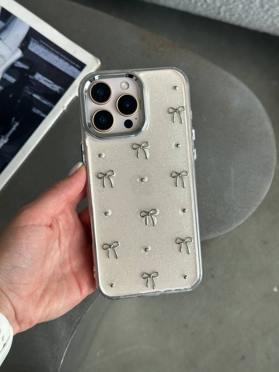 Чехол прозрачный Bow Case с бантиками на iPhone 16 Pro Max