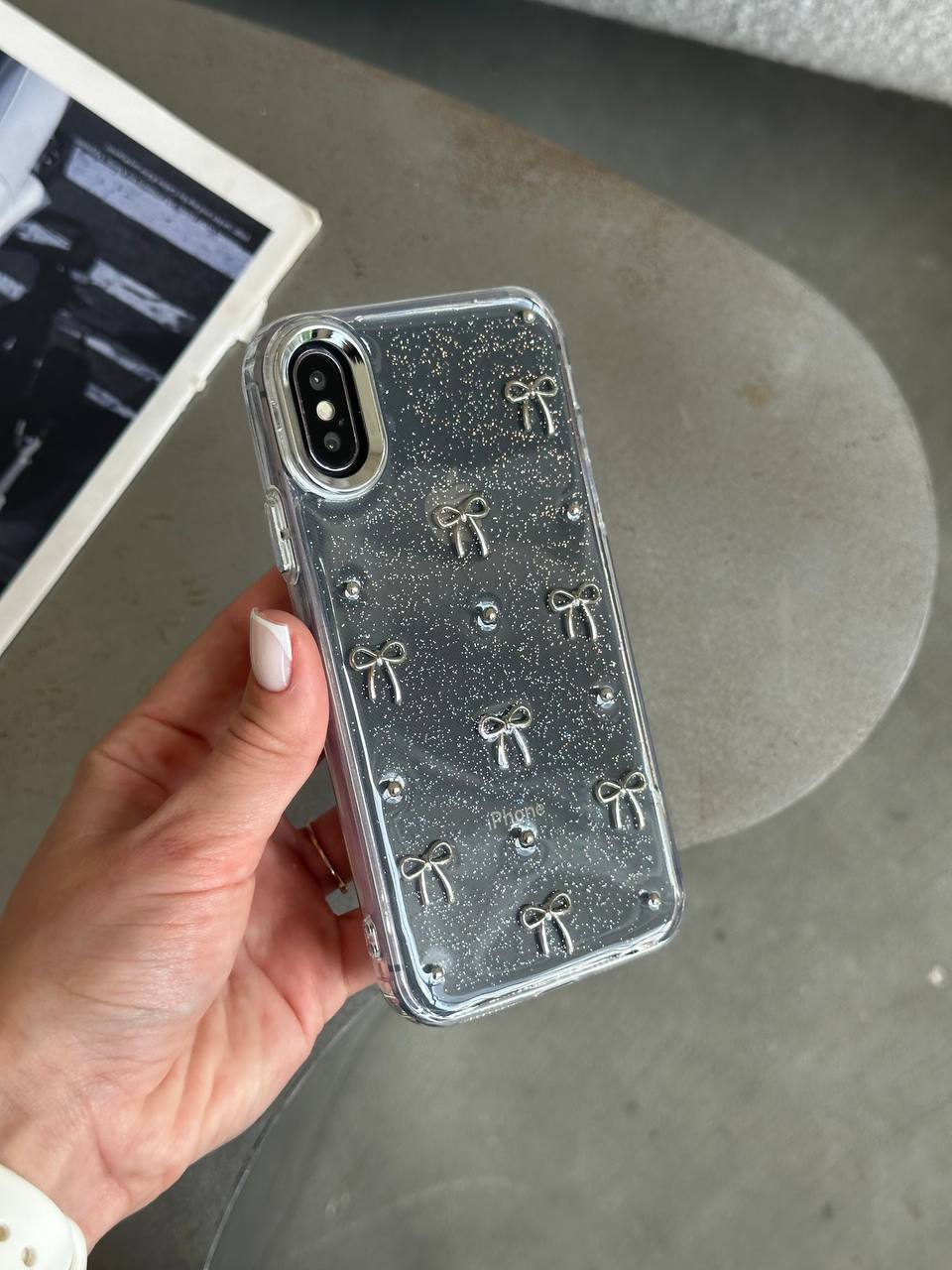 Чехол прозрачный Bow Case с бантиками на iPhone X/XS