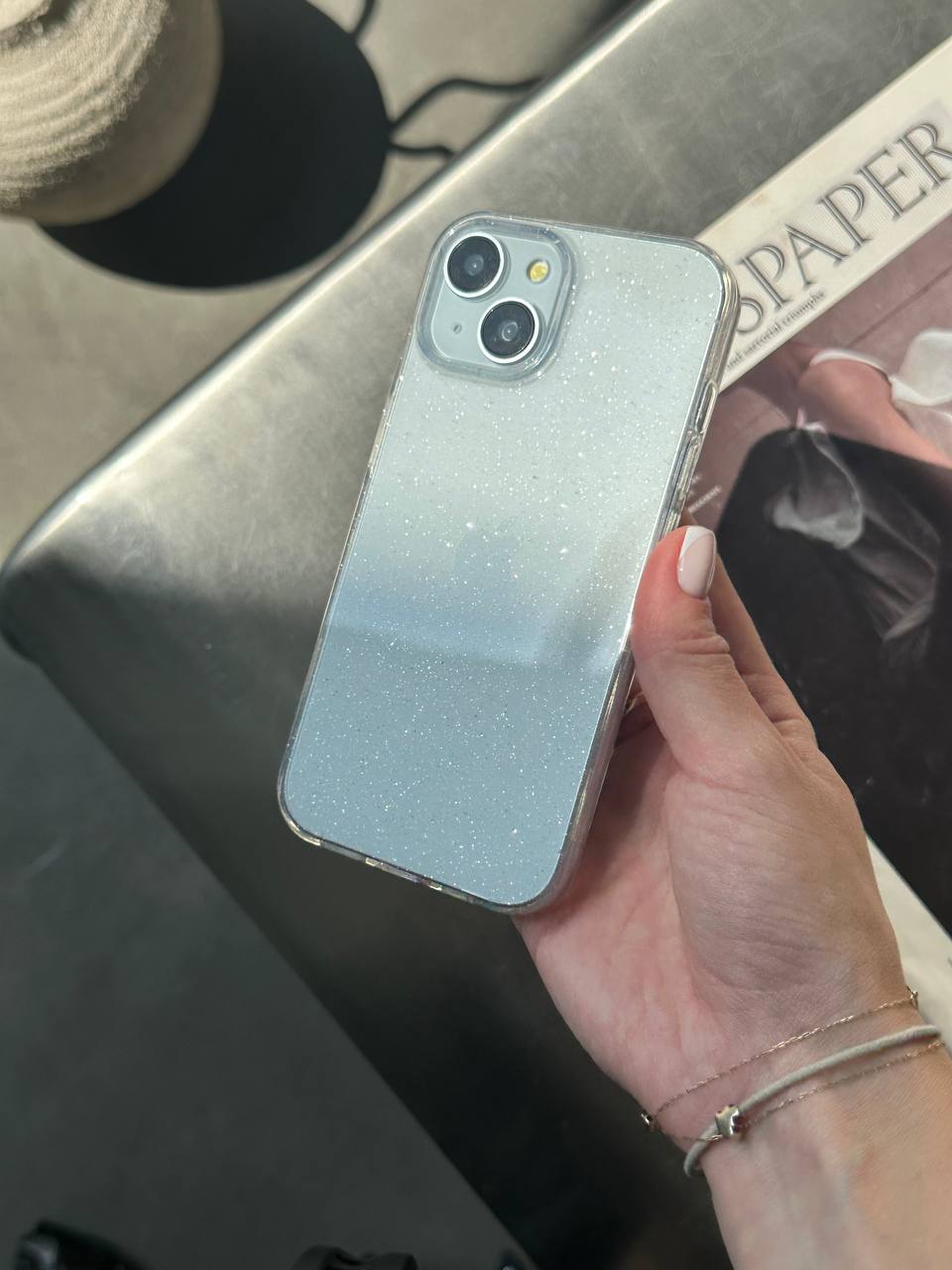 Чехол прозрачный Glitter с блестками на iPhone 13