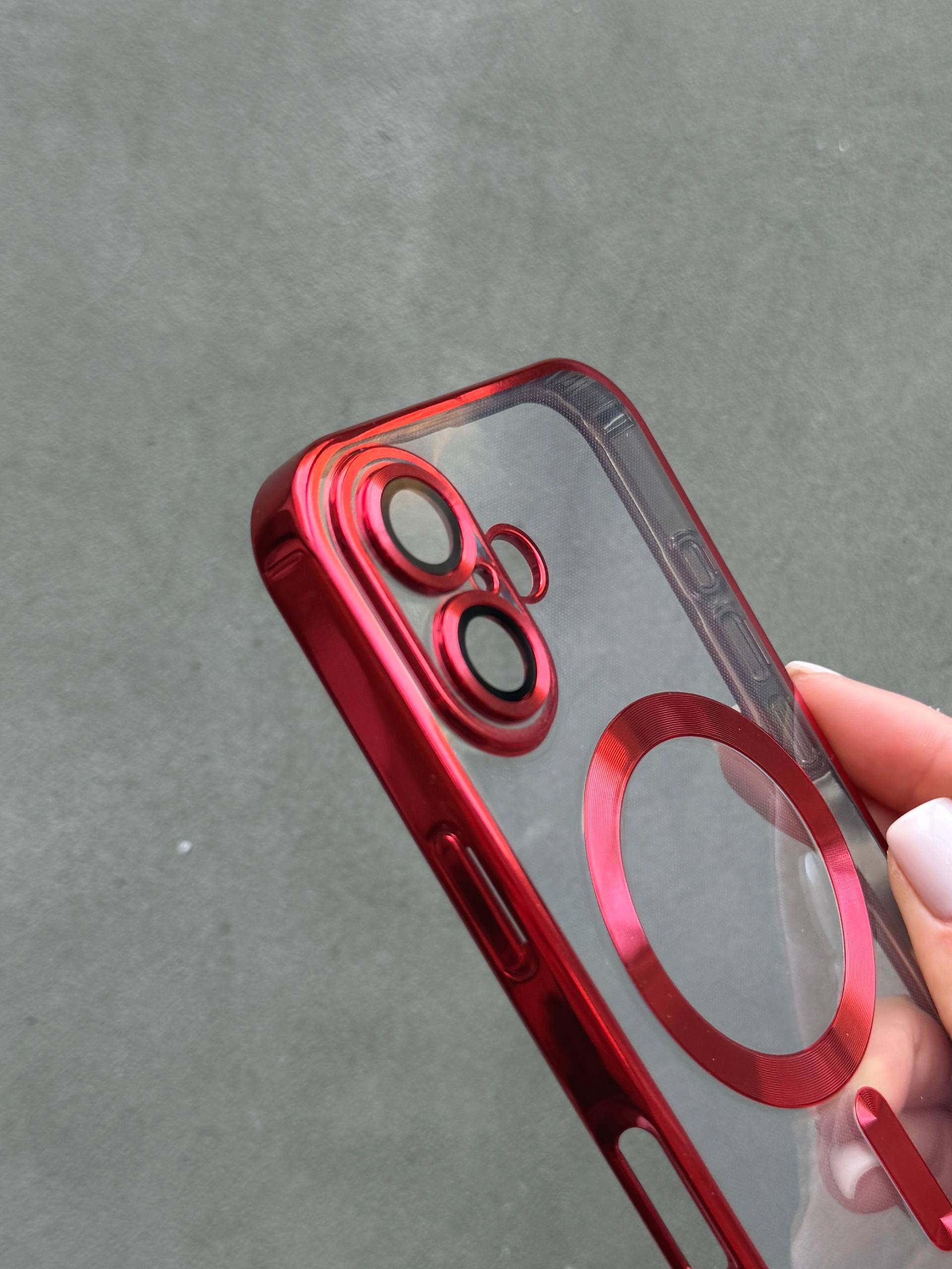 Чехол цветной Shining case с Magsafe на iPhone 16 Red