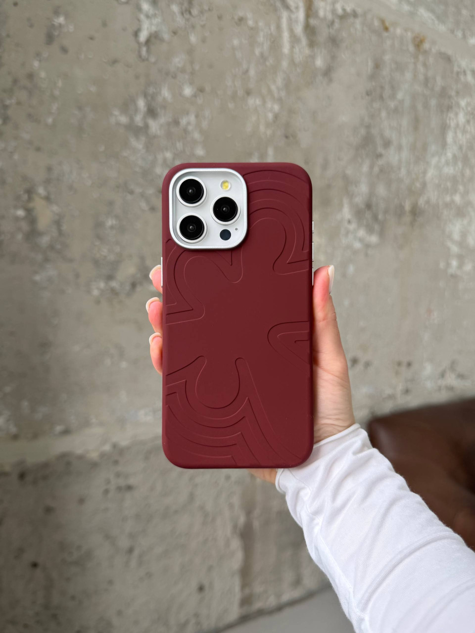 Чохол Flower Silicone Case з Magsafe на iPhone 16 Pro Max Burgundy (06)