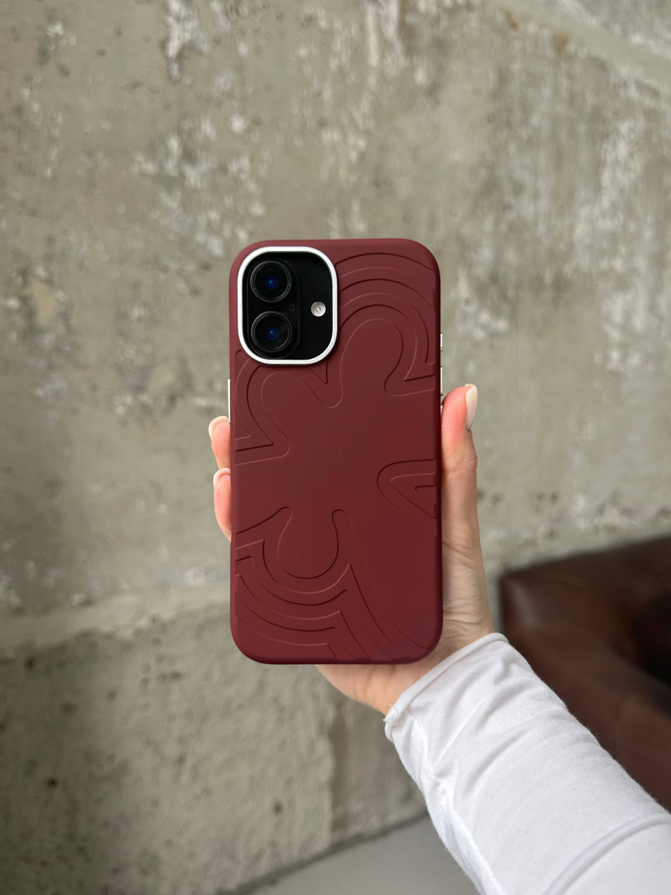 Чохол Flower Silicone Case з Magsafe на iPhone 17 Burgundy (06)