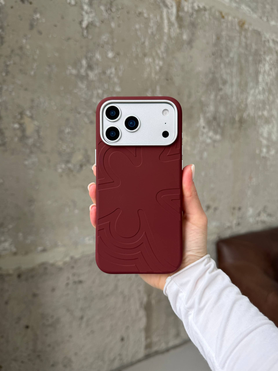 Чохол Flower Silicone Case з Magsafe на iPhone 17 Pro Burgundy (06)