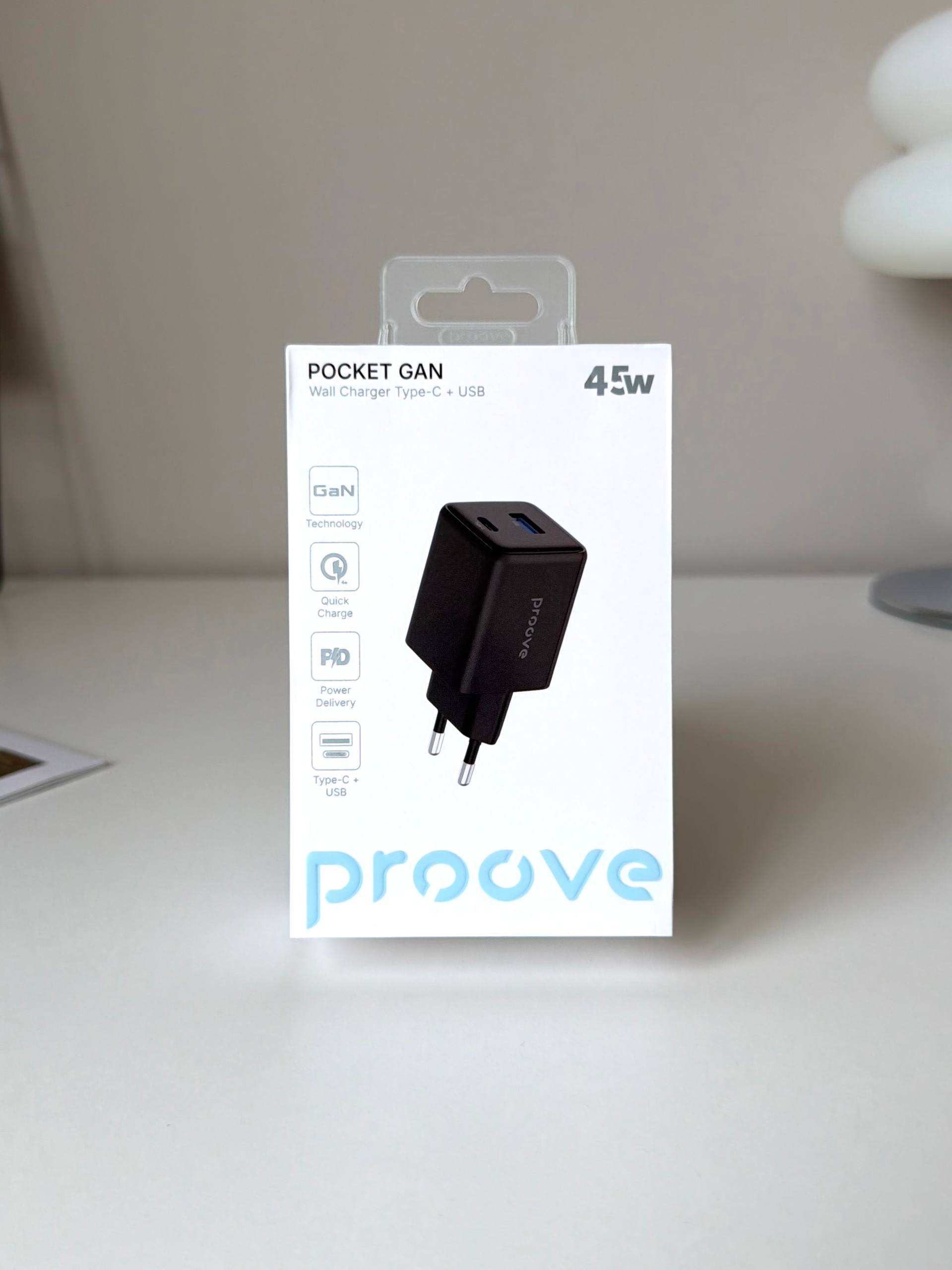 Блок зарядный Proove Pocket GaN 45W (USB-C+USB)