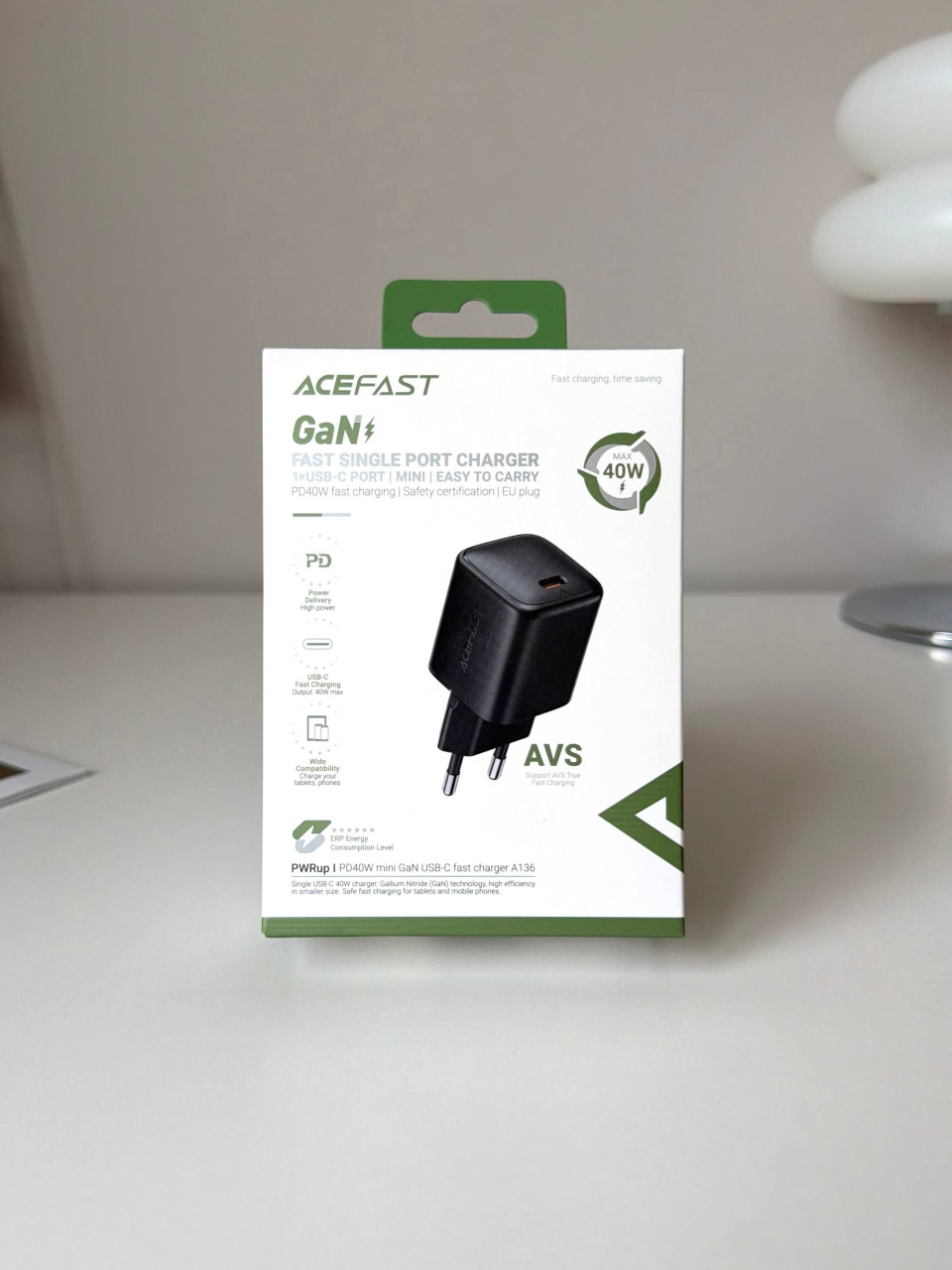 Блок зарядный Acefast A136 PD40W mini GaN (USB-C)